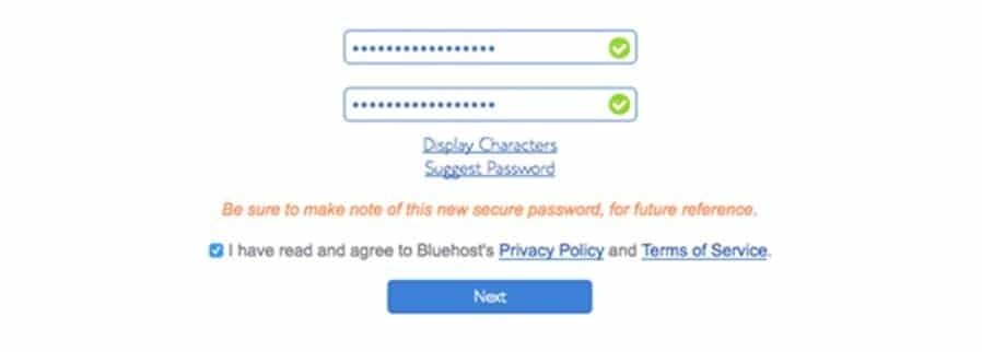 Bluehost 建立戶口密碼
