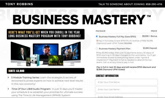 business mastery sales funnel Tony Robbins 產品銷售漏斗