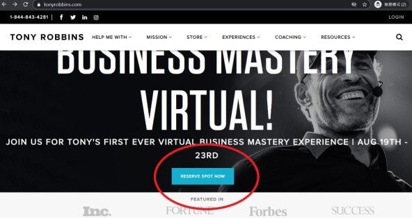 tony robbins homepage Tony Robbins Marketing Funnel